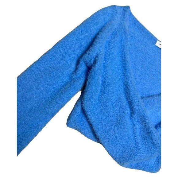 AMANDA UPRICHARD Fuzzy Luxury Designer Bright Blue Soft Crop Top XS - Picture 3 of 4